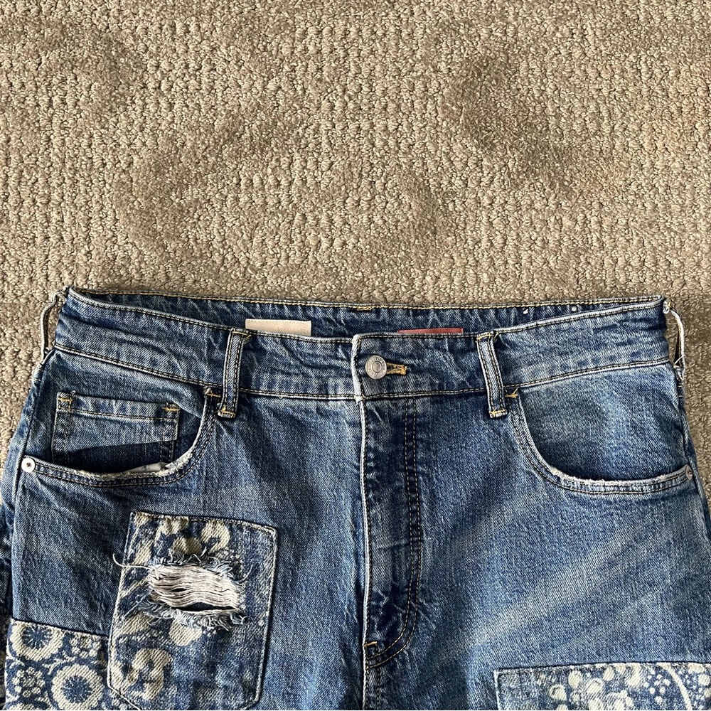 Anthropologie Blue Patchwork Boyfriend Jeans - Picture 6 of 10
